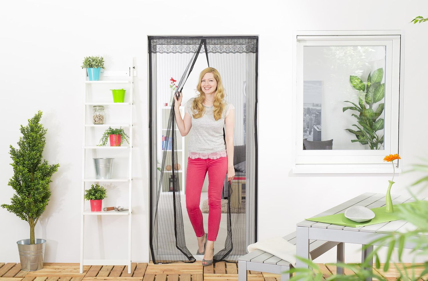 Fliegenvorhang mit Magnetverschluss "STANDARD", Selbstklebendes Klettband - 100 x 220 cm mit Bordüre